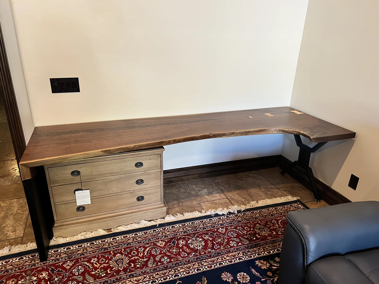 Long side of a custom hardwood corner desk